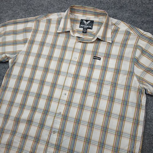 Avirex, Avirex Shirt Mens 3XL White Plaid Short Sleeve Relaxed Light Weight Button Up