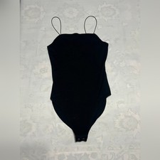 Wild Fable Black Ribbed Bodysuit with Green Label