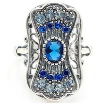 Treated Sapphire Aquamarine 925 Sterling Silver Art Deco Ring Sz 6 XB1-7