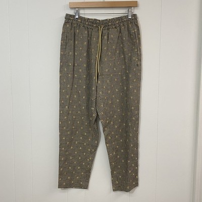 Ottod'ame Pants Women's 8 Black Gold Check Linen Cropped Drawstring Pockets NWT
