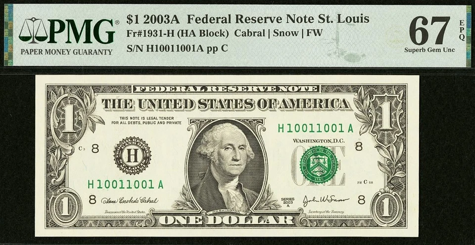 2003A $1 FRN -St Louis PMG 67EPQ - Binary Radar Repeater Serial Number 10011001 - Image 3 of 4