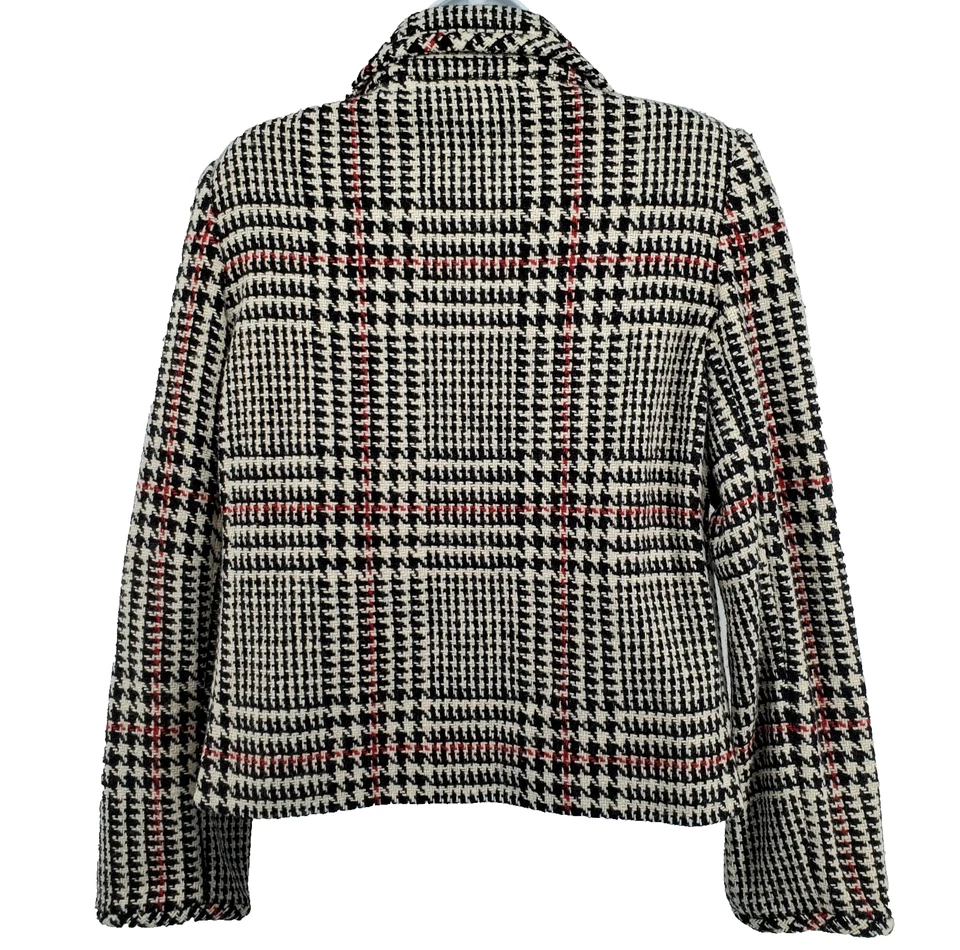 Blazer chaqueta de lana vintage Marshall Fields para mujer 12 cuadros pata de gallo tweed Foto 3 de 4