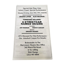 Streetcar Named Desire Jessica Lange Alec Baldwin Actors Theater Brochure 1992