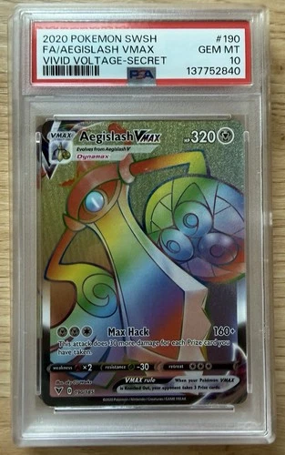 🔥🔥 PSA 10 Aegislash VMAX (Secret) 190/185SWSH04: Vivid Voltage Holo