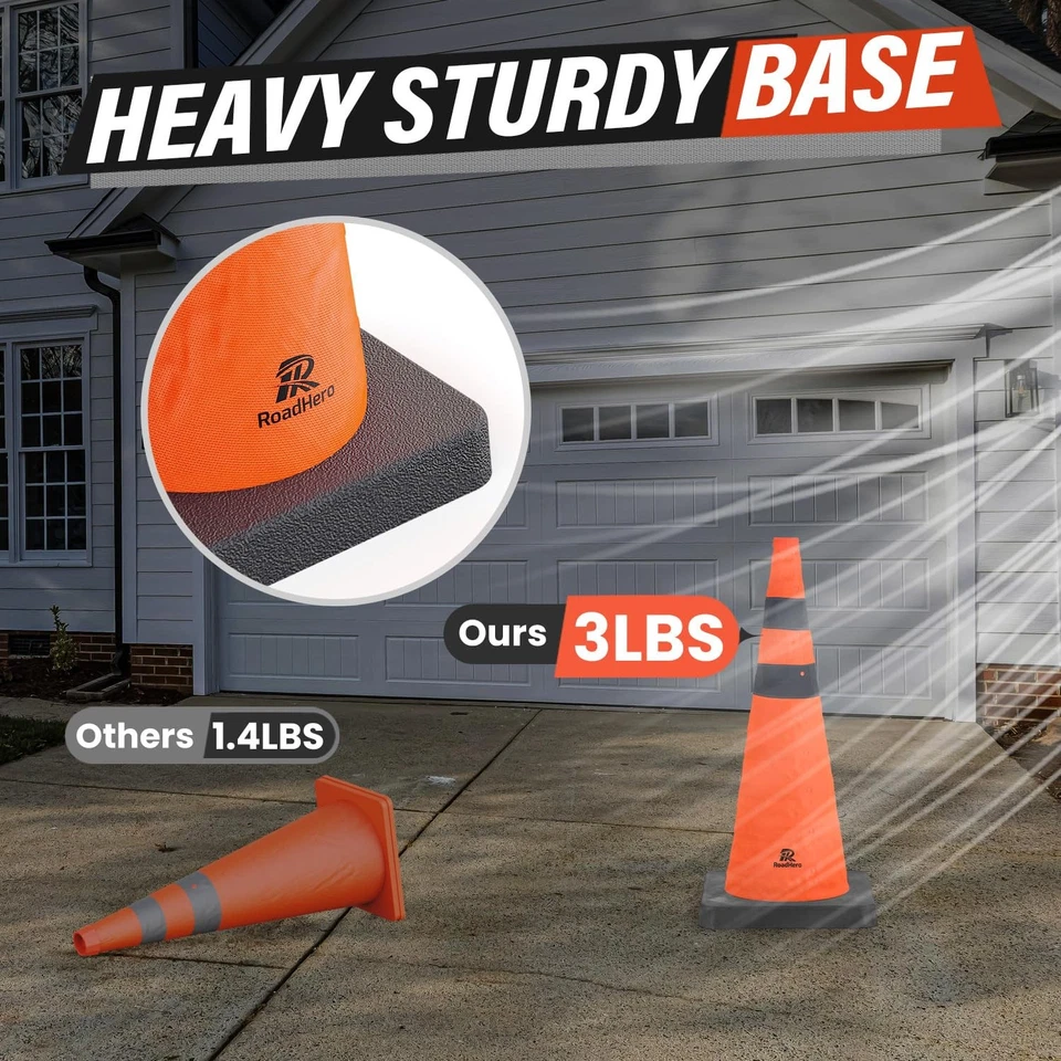 28 Inch Collapsible Traffic Safety Cones with Black Weighted Base, Constructi... - Image 2 of 4