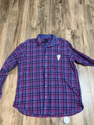 TAILORBYRD XL Purple Blue Pink Plaid Long Sleeve Button-Down Cotton Shirt Men #8