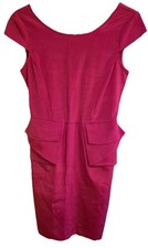River Island Size 12 Pink Futuristic Capped Sleeve Fitted Knee Length Dress &New