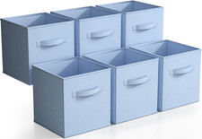 Fabric Storage Cubes, 6-Pack Foldable Bins 11 Inch, Pastel Blue