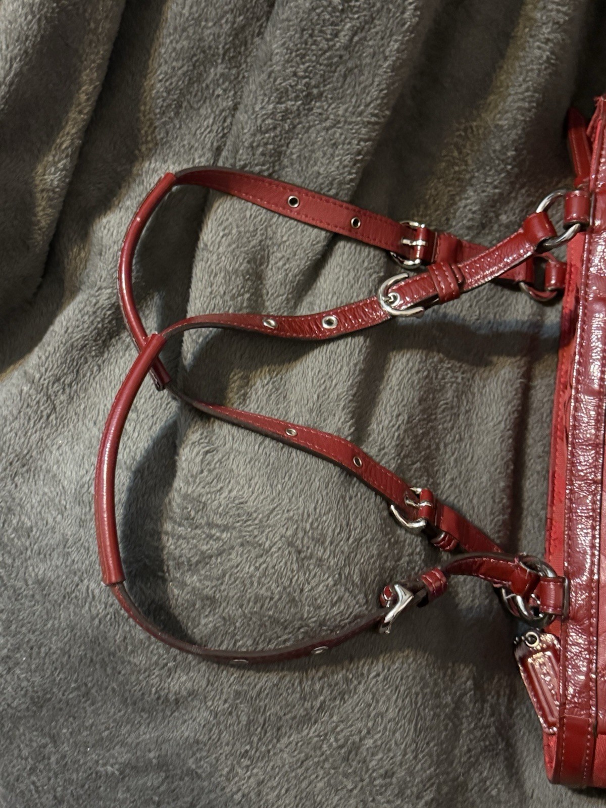 Coach Patchwork Red Leather, Canvas & Suede Shoul… - image 9