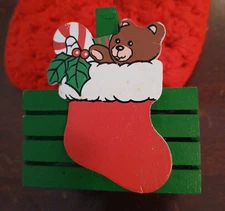 VTG Wood Box with Christmas Stocking-Full of Holiday Gift Tags 3" X 3.5"