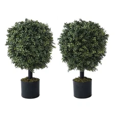 CAPHAUS Artificial Boxwood Topiary Ball Tree Set of 2, Artificial UV Resistant