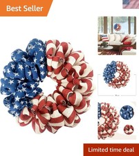 Vibrant 13 Inch Burlap Wreath with Stars and Stripes for Patriotic Home Decor