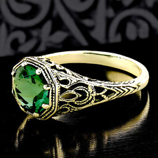 ART DECO STYLE 925 STERLING SILVER 1.4 CARAT SIMULATED EMERALD RING     1152