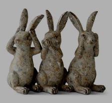 New FARMHOUSE BUNNY Rabbit STANDING Figure Rustic Med Dk Gray 6.25"Wx7.5"Tx3.5"