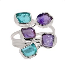 Natural Neon Blue Apatite  Amethyst Rough 925 Silver Ring SAS5 s.6.5 CR69073
