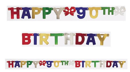 90th BIRTHDAY Milestone party jumbo foil LETTER BANNER decoration ninety 7' wide - Picture 1 of 2
