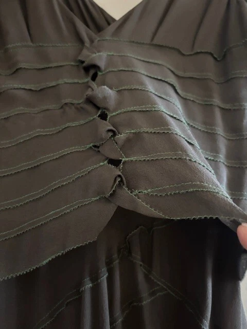 DKNY Mujer Seda Sin Mangas Midi Espalda Abierta Vestido con Apliques Flores EE. UU. Talla 4 Foto 4 de 4