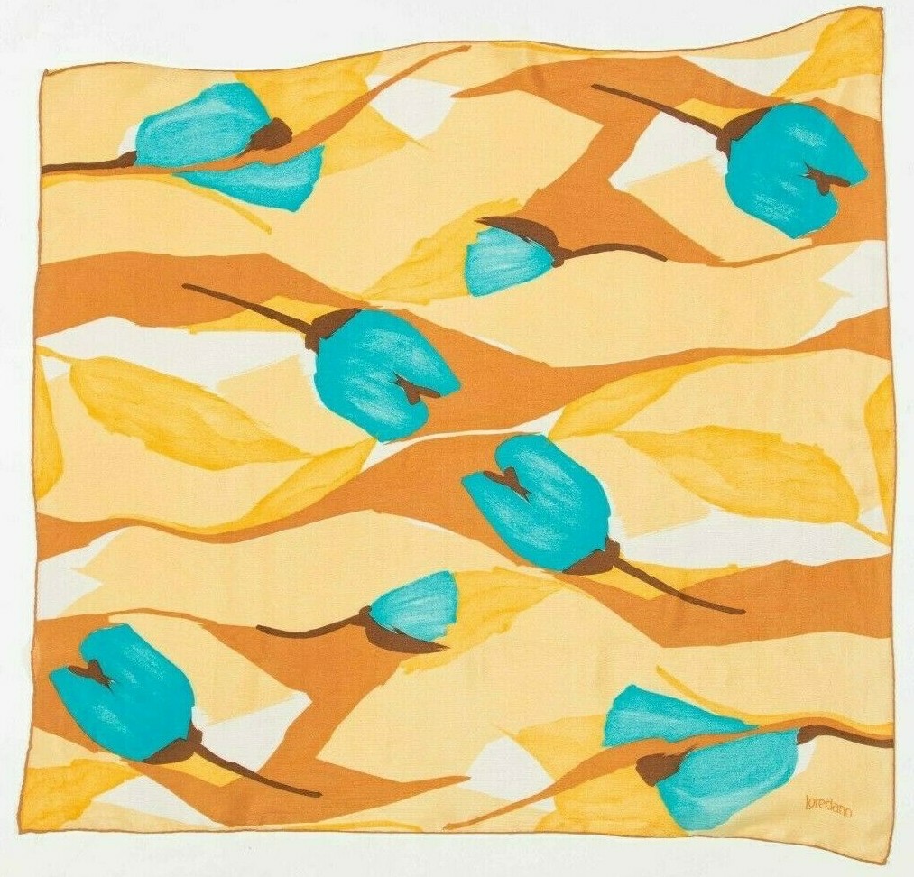 Foulard Vintage LOREDANO En Soie 100% - Motif Floral Multicolore - Italie - Occasion Bon état