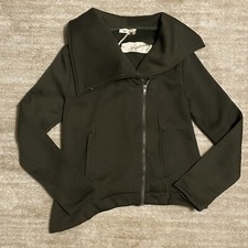 Mystree Women’s Green Jacket Front Zip Collard Neck Long Sleeve Size Small