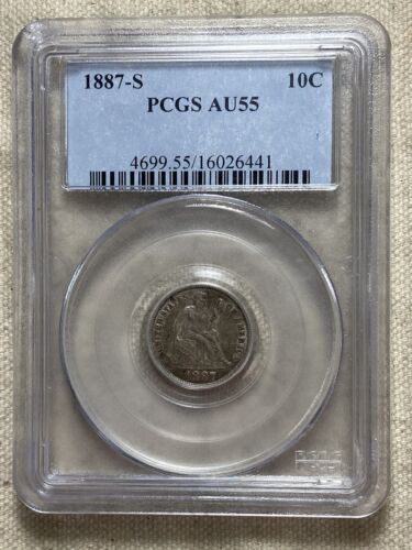 1887-S 10C Seated Liberty Dime PCGS AU55 Nice Original Type Coin Silver