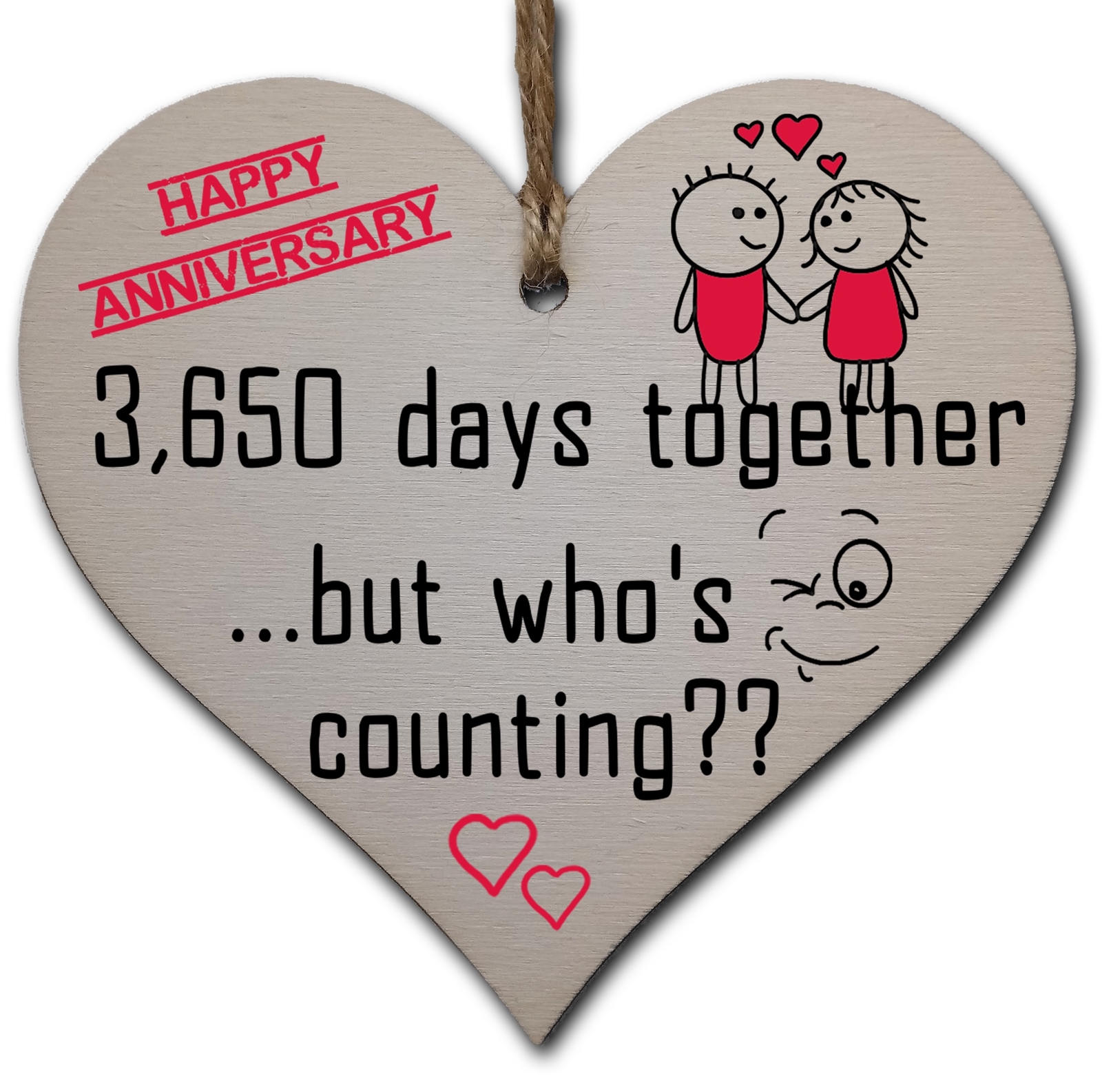 Handmade Wooden Hanging Heart Plaque Gift to Celebrate 10th Wedding Anniversary