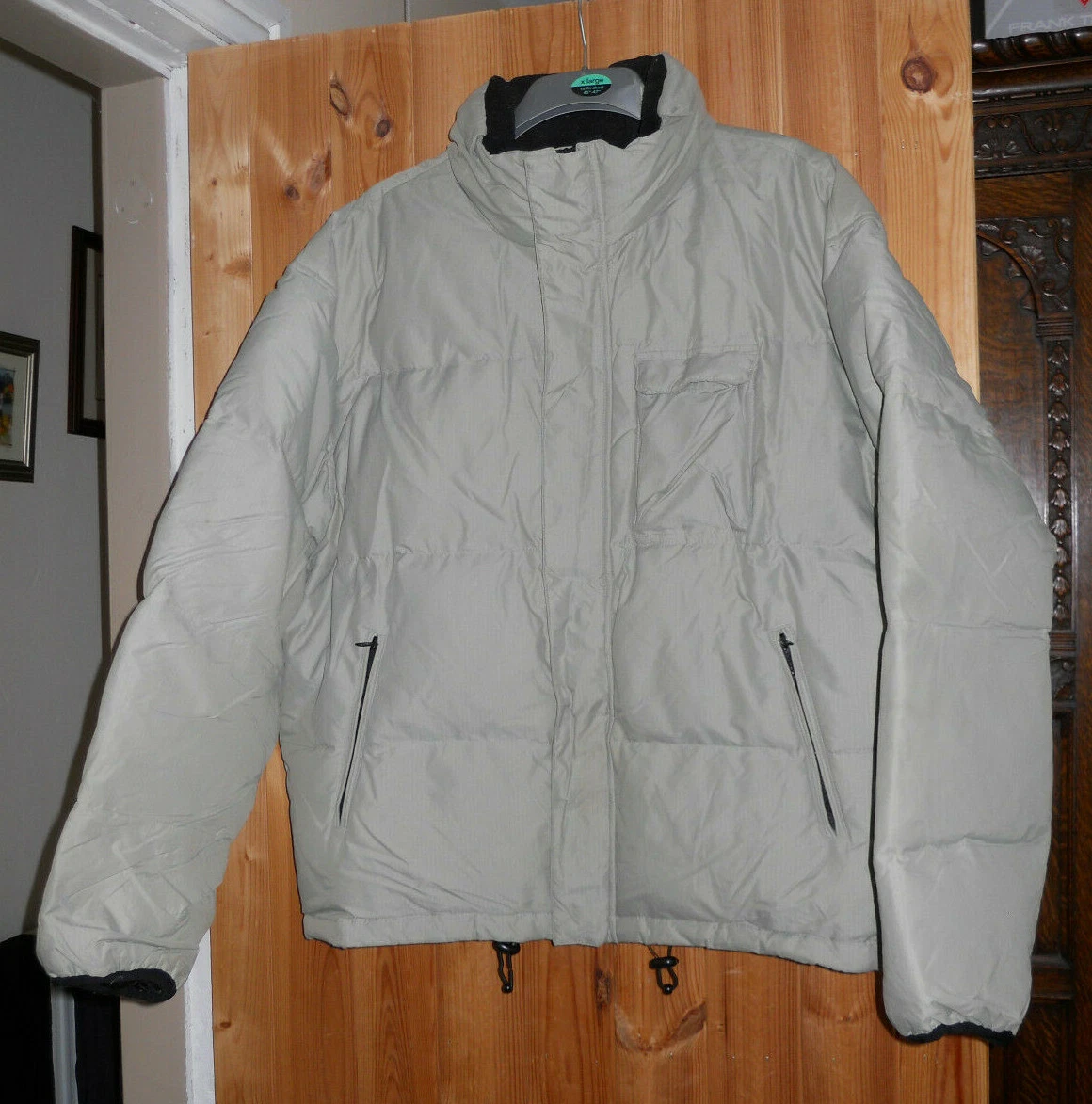 Beige Feather down Quilted Hooded Puffer Jacket - Size L