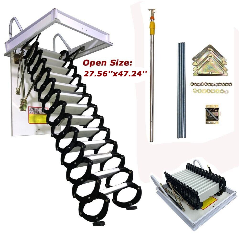 Telescopic Pull Down Attic Ladder 13 Steps 27.56x47.24 Inches