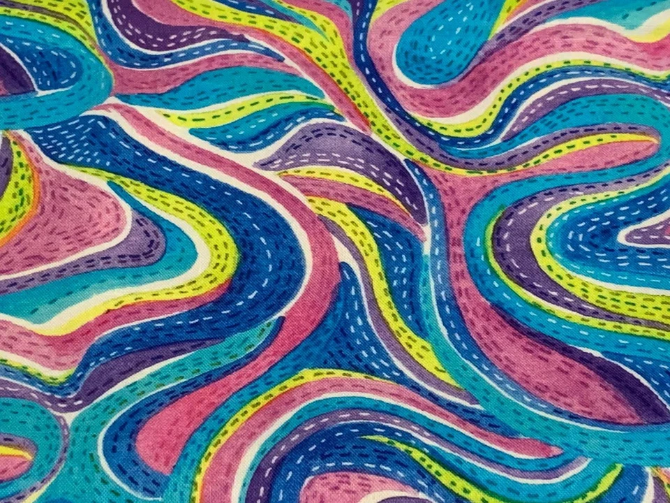 Fabric Serafina Wavy Stripes Watercolor on White Cotton QT 1/4 Yard 7872X - Image 3 of 4