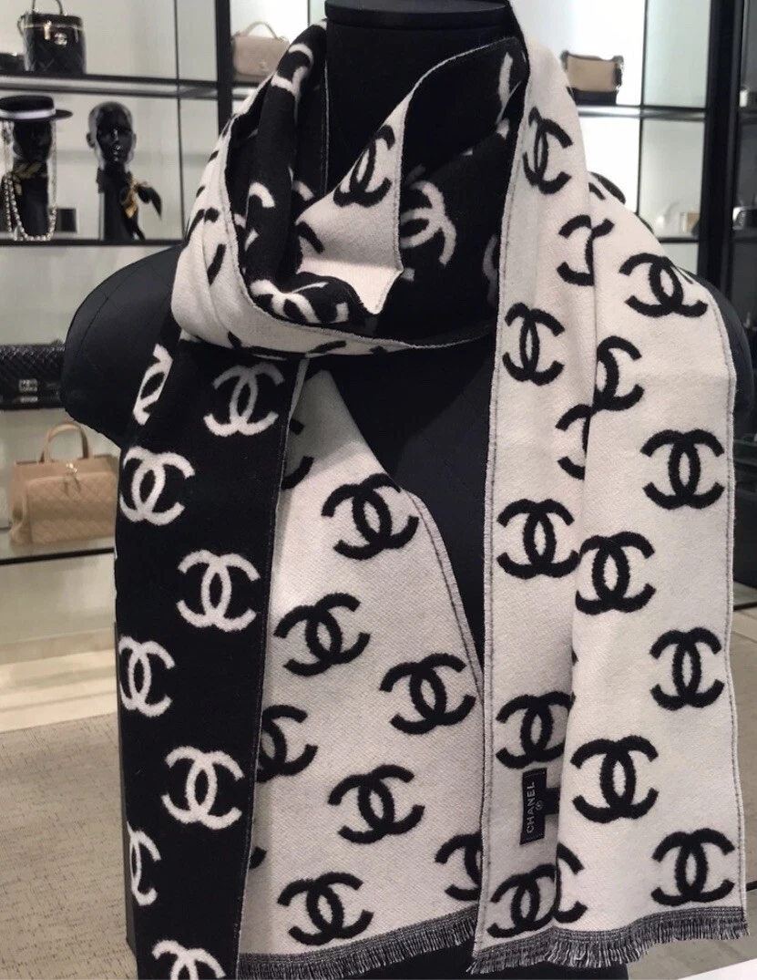 NWT Chanel Monogram Cashmere Double Sided Scarf Wrap