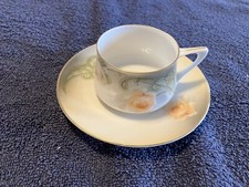 RS Prussia Cup Saucer Hand Painted Yellow Rose Green Decoration