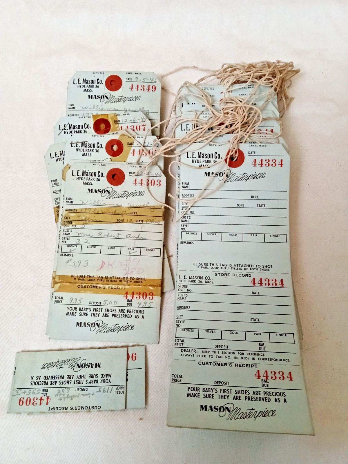 L E MASON COMPANY HYDE PARK BOSTON MA BRONZE BABY SHOE NOS TAG RECIEPT LOT STORE