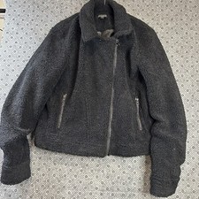 Shinestar Womens M Jacket Fuzzy Coat Zip Up Fluffy Motorcycle Crop Black Euc