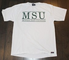 vtg 90s MICHIGAN STATE SPARTANS Spell Out T-Shirt MSU XL X-LARGE White JANSPORT