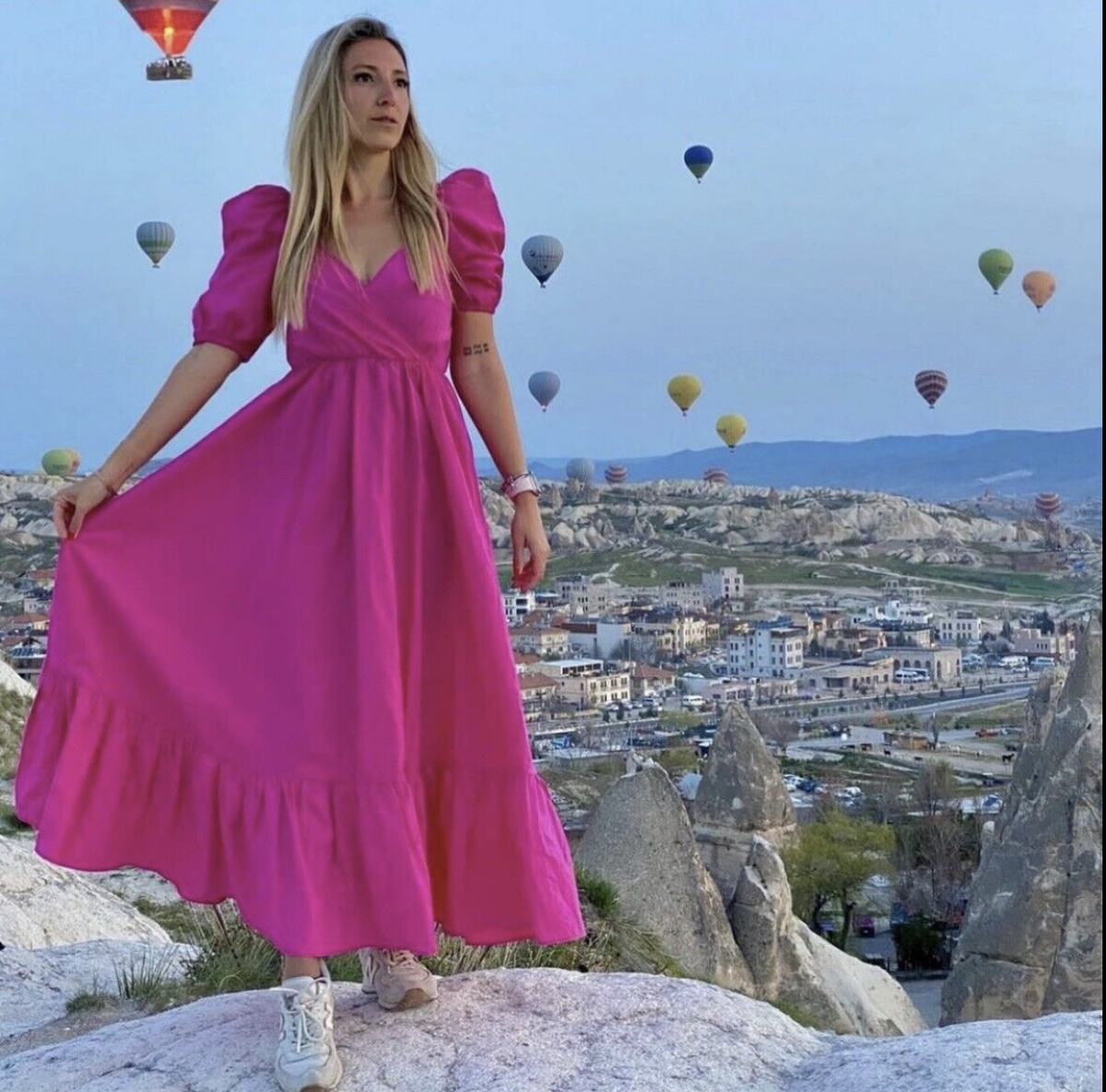 ZARA WOMAN FUCHSIA PINK POPLIN MIDI DRESS PUFF SLEEVE 3067 ZARA WOMAN FUCHSIA PINK POPLIN MIDI DRESS PUFF SLEEVE 3067