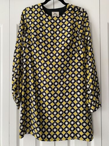 Milly Dress Size 6 Yellow Black 100% Silk Long Sle