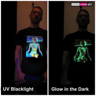 MENS T-SHIRT UV-Blacklight Glow-In-The-Dark Psychedelic Psy Goa Trance Art Club