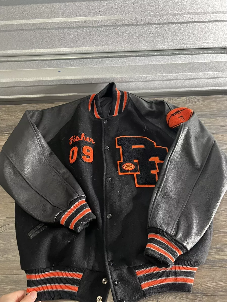 Idaho Varsity Letterman Jacket authentic TM Athletics vtg leather Orange 44