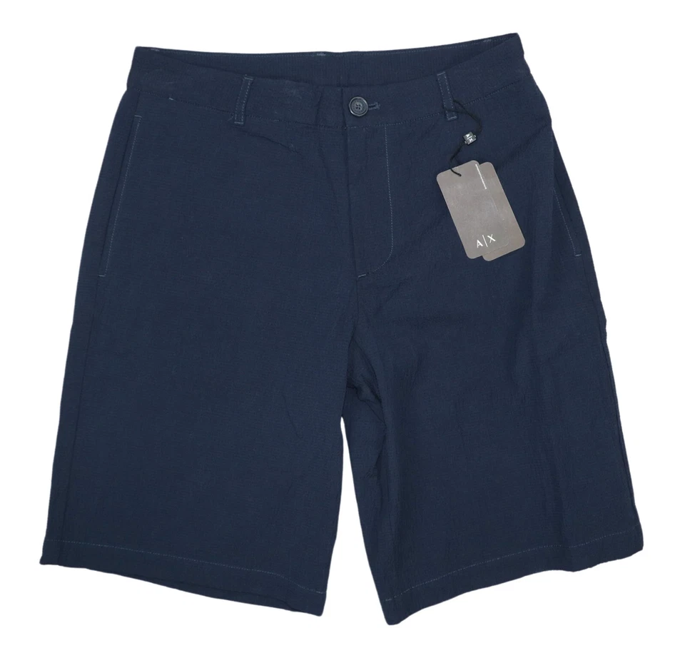 Armani Exchange Solid Seersucker Stretch Men's Bermuda Shorts NWT Navy