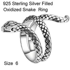 Snake Ring Real 925 Sterling Silver Filled Solid Oxidized Wrap around Size 6