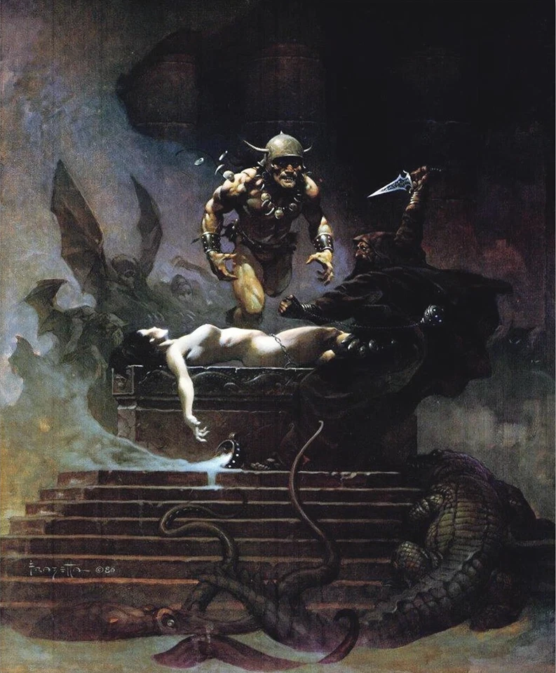 FRAZETTA, SACRIFICIO, 1ª VERSIÓN LIMITADA. PRODUCCIÓN VINTAGE 4pt. IMPRESIÓN, 18x23, COMO NUEVO Foto 2 de 3