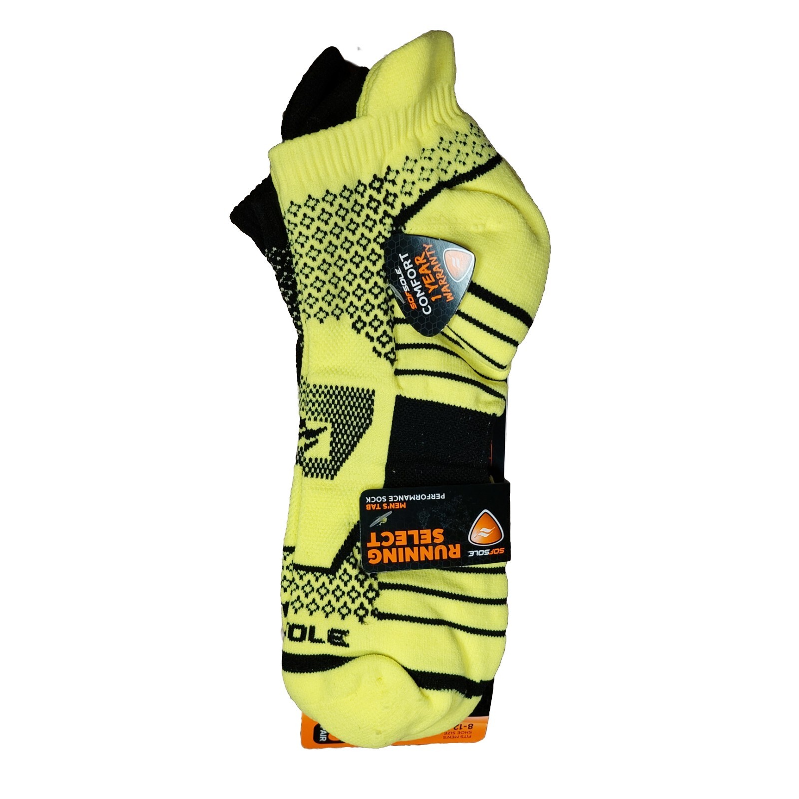Running Select Men's Socks - 2-pack Double Tab - Hi-vis Green & Black,  8-12.5