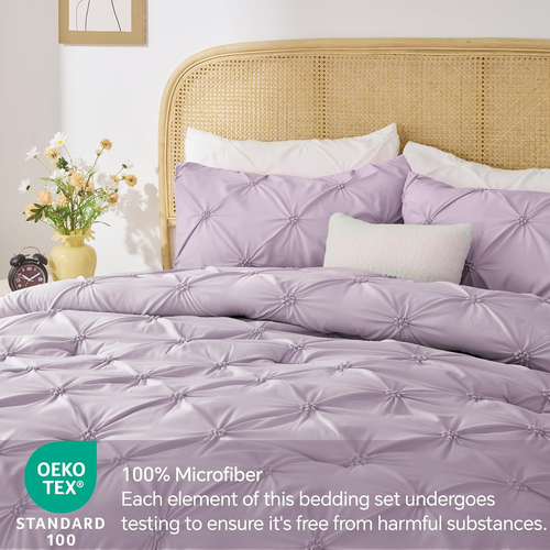 Light Purple King Size Comforter Set - 3 Pieces Boho Pintuck Bedding Comforter S - Picture 6 of 12