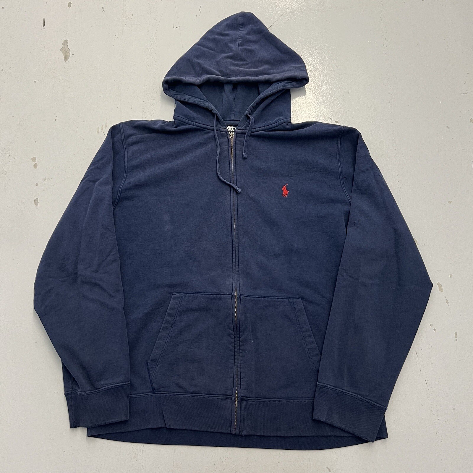 Felpa con cappuccio vintage anni '90 polo Ralph Lauren cerniera intera blu navy pony uomo XL