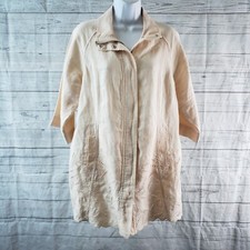 Chicos Womens Eyelet Linen Jacket Sz Large Peach 3/4 Sleeve Zips