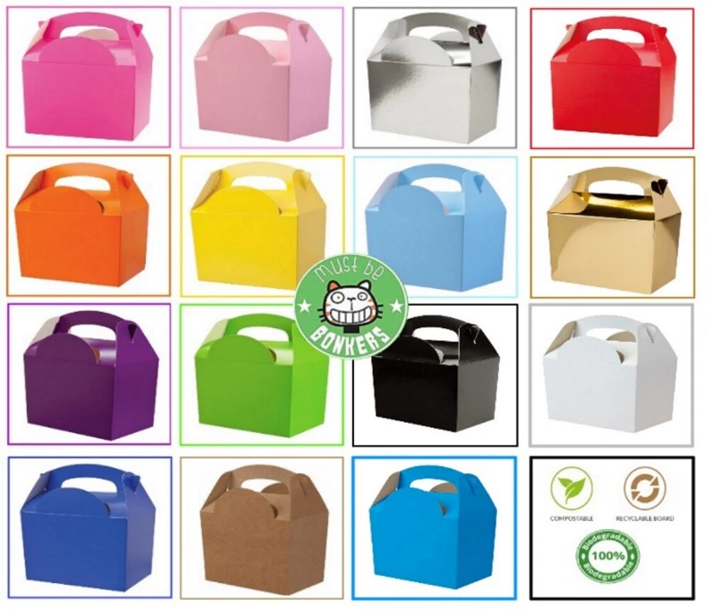 Plain Coloured Party Boxes Children Kids Food Meal Lunch Gift Birthday Box Bags