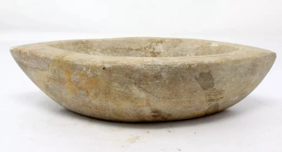 Antigua olla picadora de especias mortero de cocina tallada a mano de piedra de mármol rara Foto 2 de 4