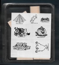 HAPPY HALLOWEEN SET Witch Broom GHOST SPIDER Stampin' Up NEW wood RUBBER STAMPS