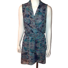 Buffalo David Bitton Dress Size S Small Wrap V Neck Sleeveless Chiffon Blue