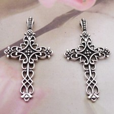 BULK 100Pcs Cross Charms DIY Jewelry Making Pendant Antique Silver