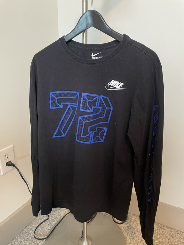 Rare Used The Nike Tee Logo 72 Long Sleeve T-shirt Black Blue Size Large